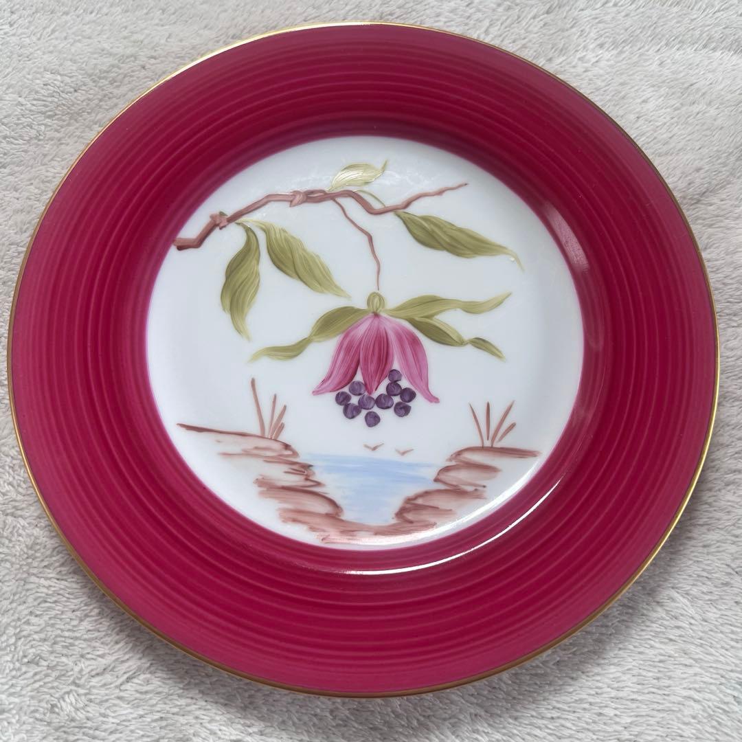 MarieDaageリモージュ　デザートプレート　フューシャピンク　ボタニカル柄