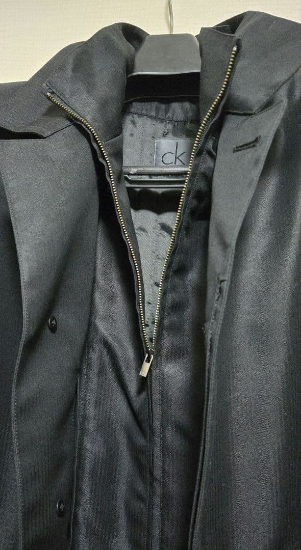 美品　カルバンクライン　ステンカラーコート　黒 取り外しライナー付き