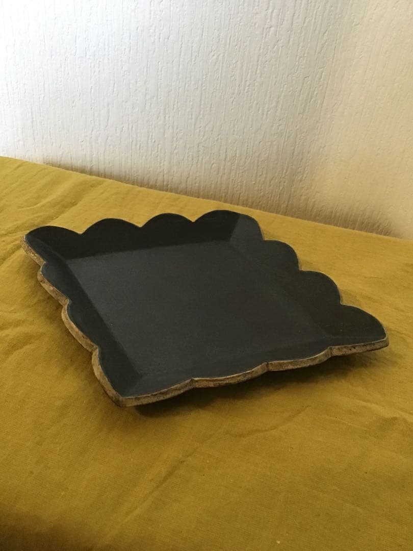 ★作家もの器★金井ゆみ★フリル菱形プレート★グリーン×イエロー★取り皿中皿