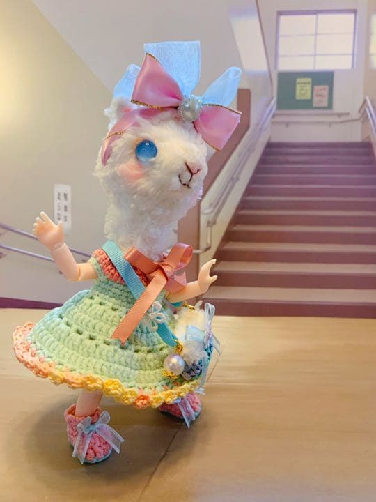 創作ドール　可動式ボディ　アルパカちゃん　編みぐるみ　人形