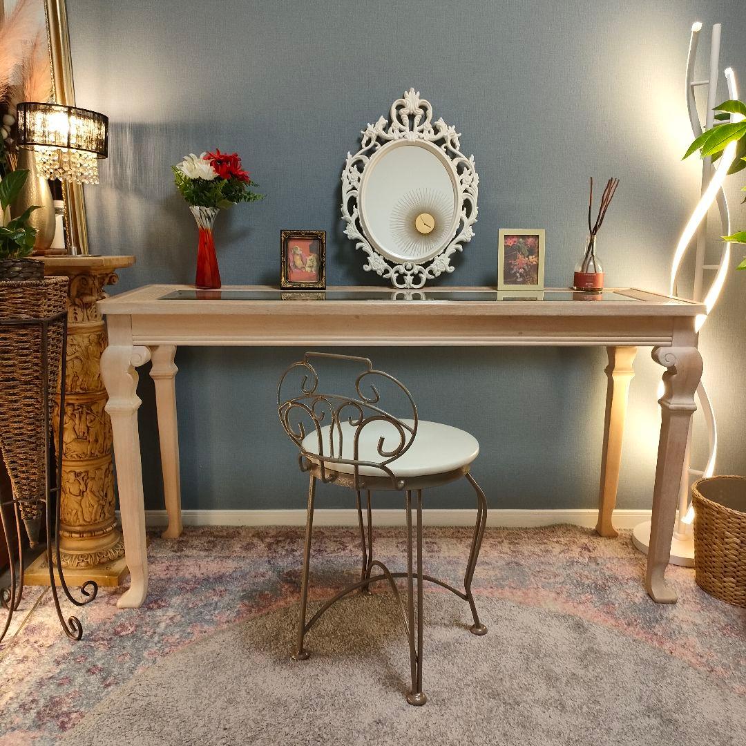アメリカンシャビー コンソールデスク ガラス天板 猫脚デザイン