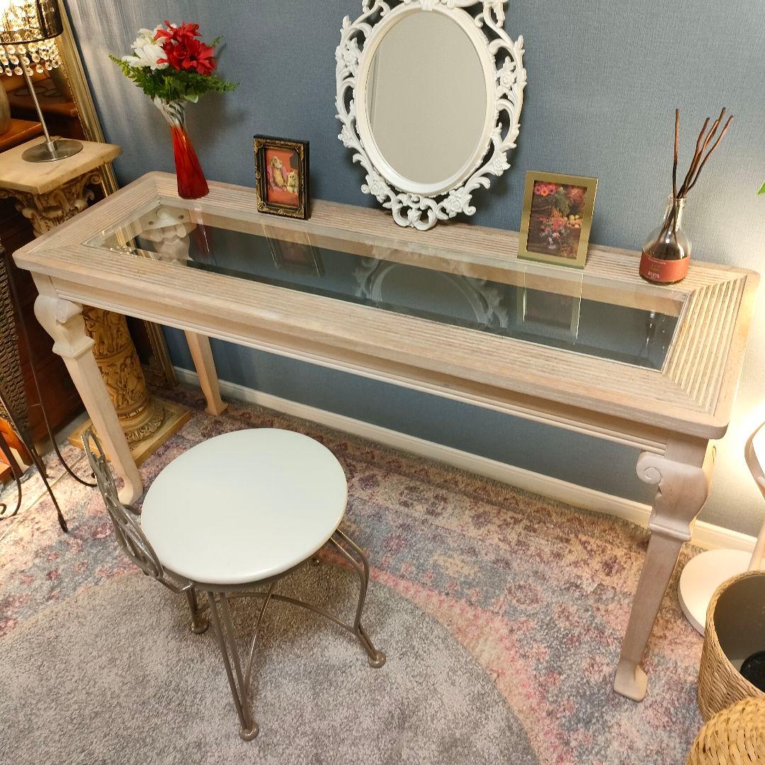 アメリカンシャビー コンソールデスク ガラス天板 猫脚デザイン