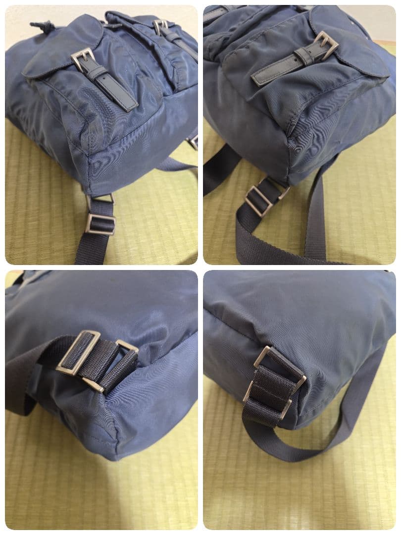 【美品】プラダ PRADA ミニリュック ナイロン レザー 三角ロゴ 紺色