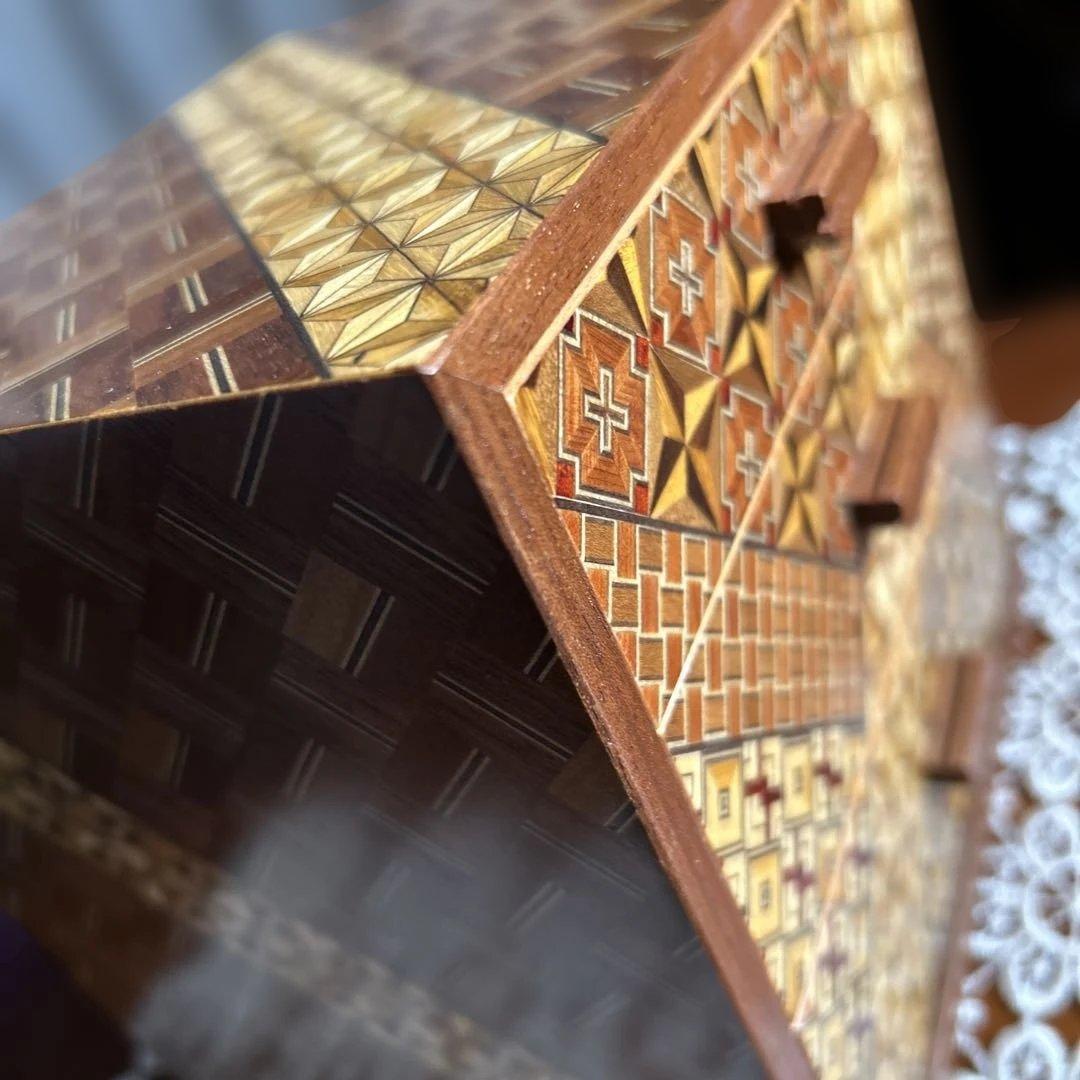 【美品】箱根寄木細工 三段小引き出し 伝統工芸 幾何学文様 木工芸