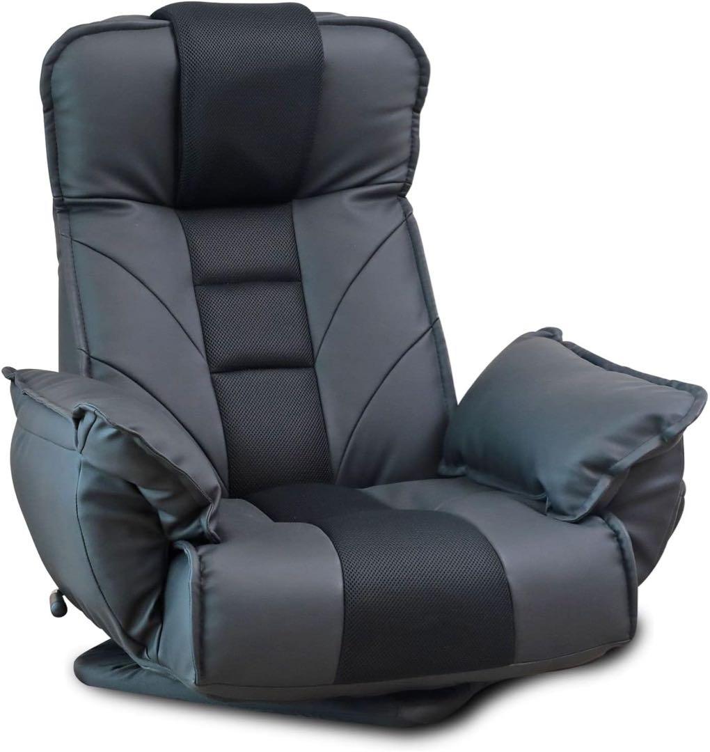 回転式座椅子 14段階リクライニング 合成皮革メッシュ 耐荷重80kg 低反発