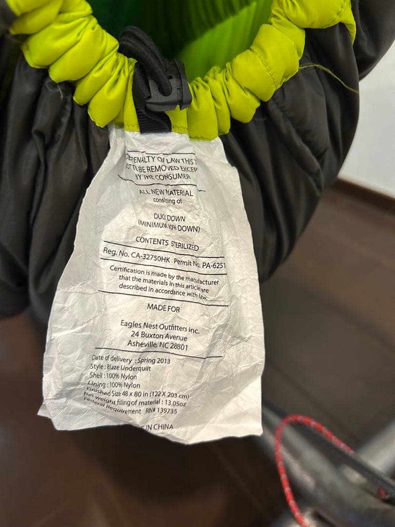 eno ハンモック用のダウン寝袋 ハンモック付き