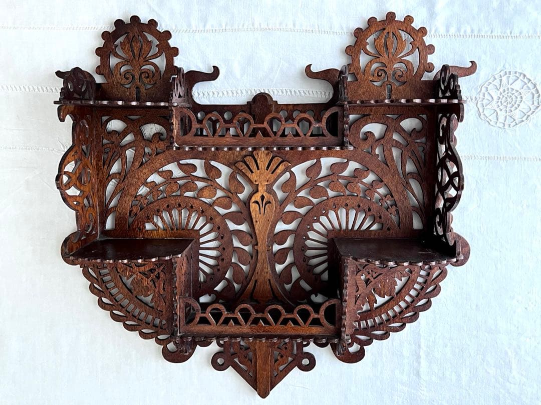 【美品】フランスアンティーク 木細工装飾 木製ウォールシェルフ[2931]