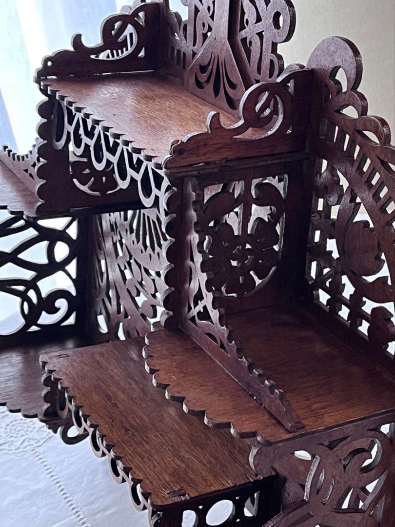 【美品】フランスアンティーク 木細工装飾 木製ウォールシェルフ[2931]