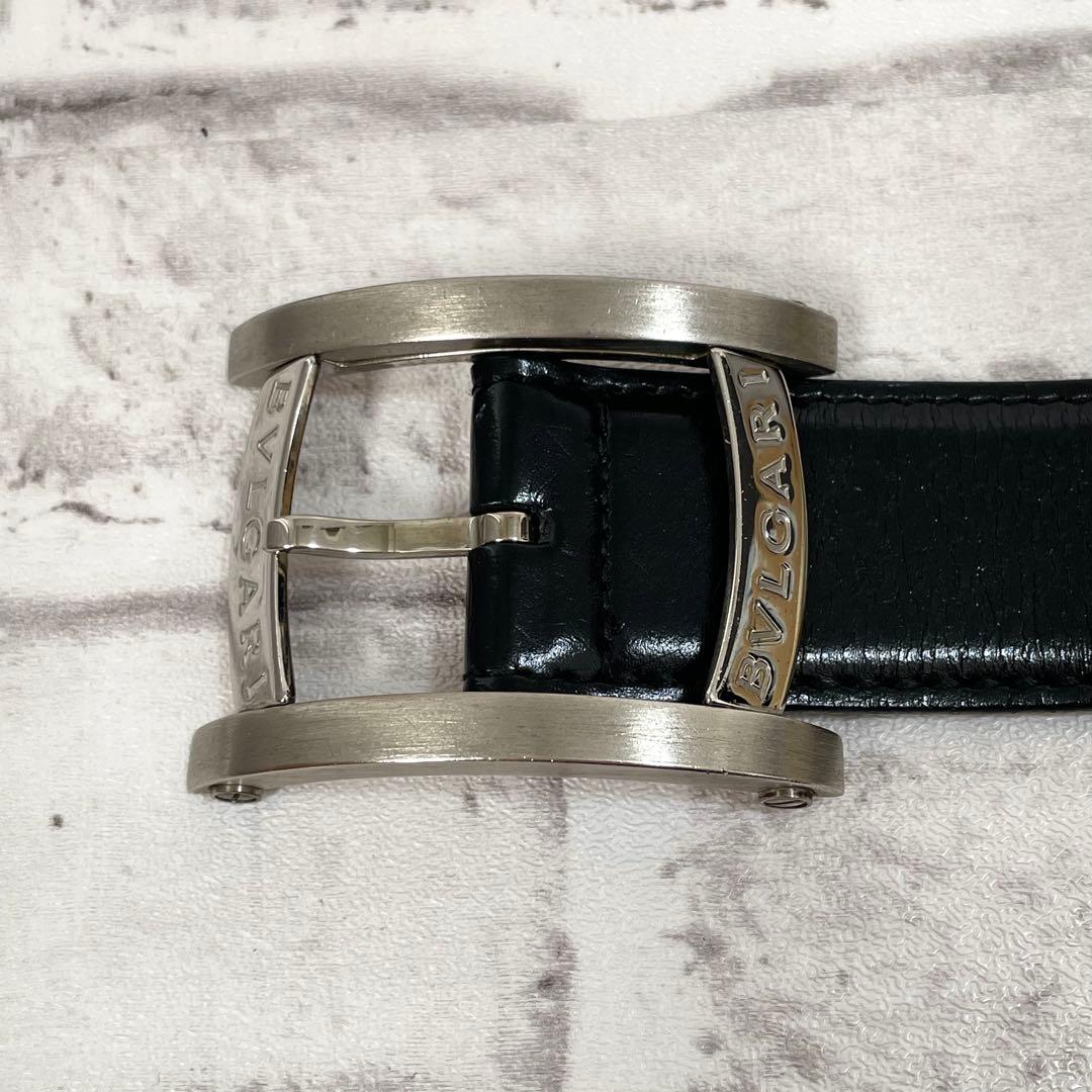 美品✨ブルガリ　ベルト　アショーマ　シルバーバックル　メンズ　黒