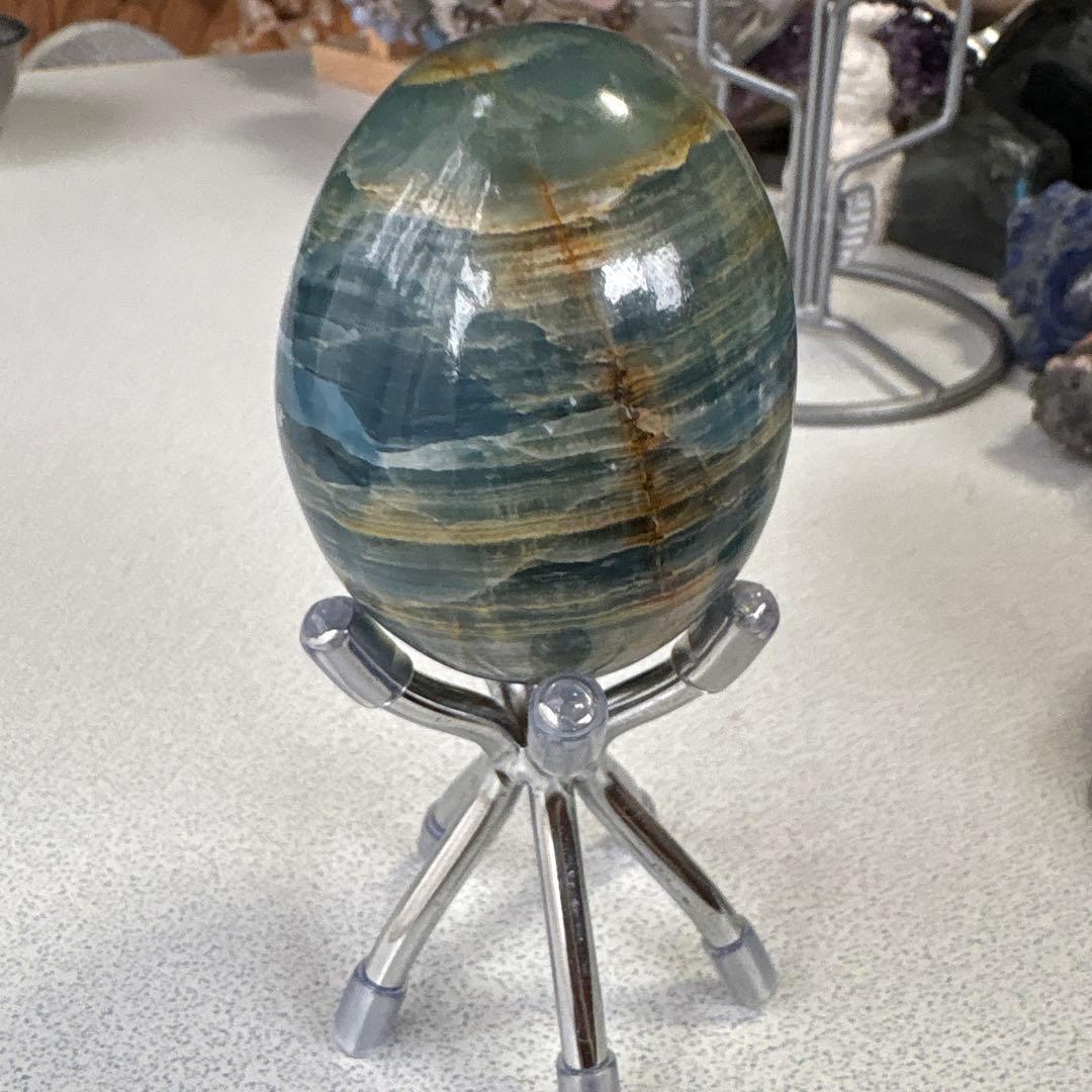 ブルーオニキスたまご型　エッグ　ミニハートおまけ付き