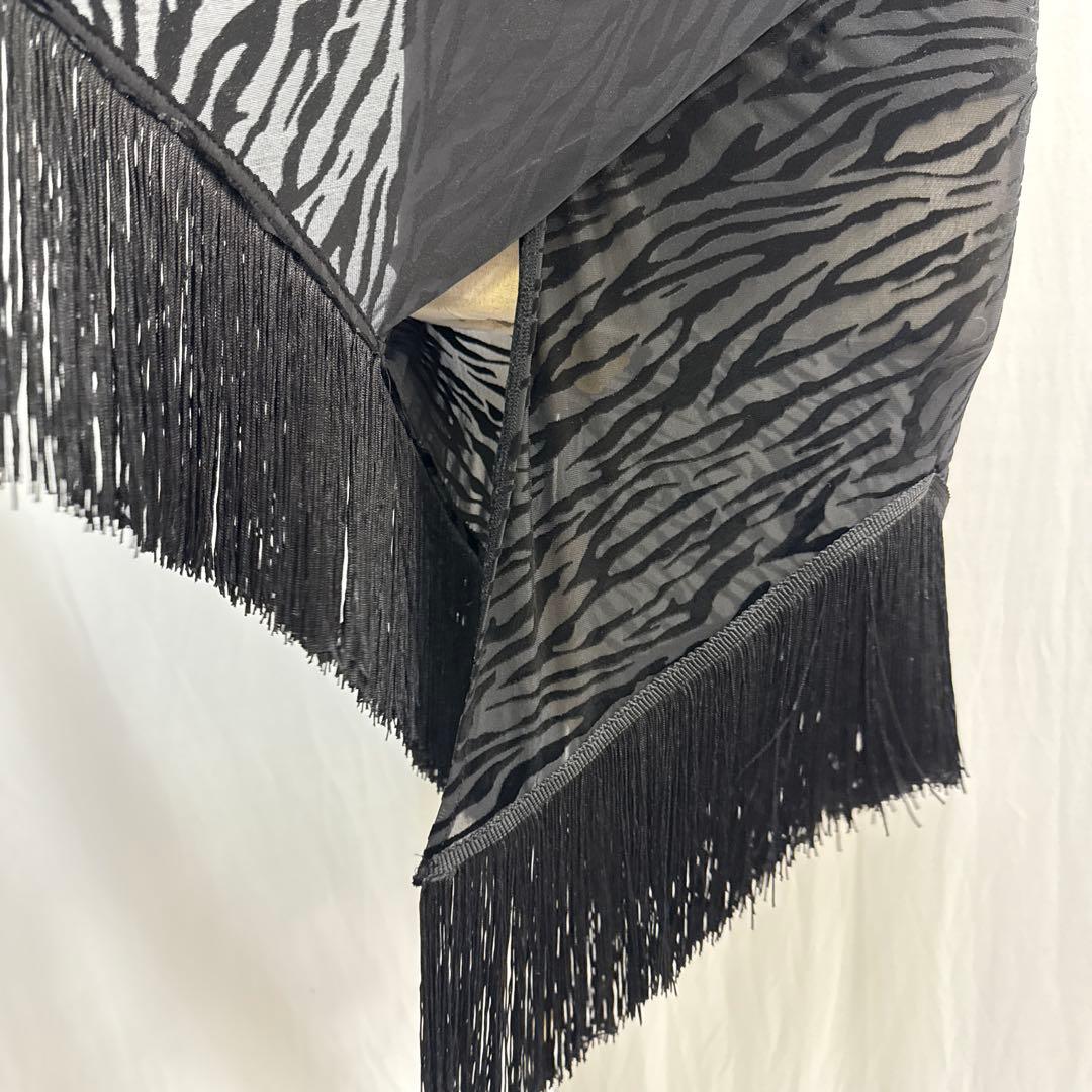 Y5768★S 茶色 黒 アニマル柄 フリンジ ラテンドレス 社交ダンス