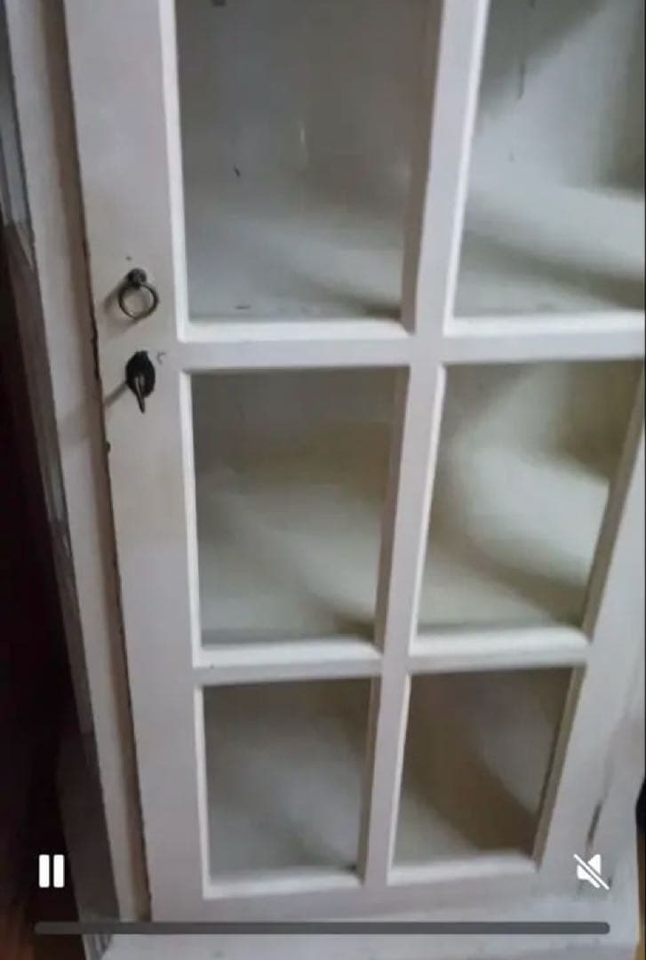 アンティーク ホワイト木製 キャビネット 大型 食器棚 ショーケース