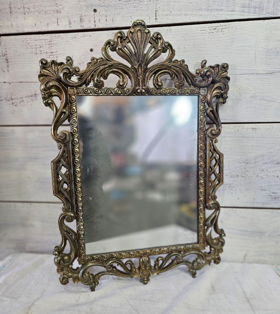 フランスアンティーク ウォールミラー 壁掛け鏡 ブラス製フレーム アカンサス