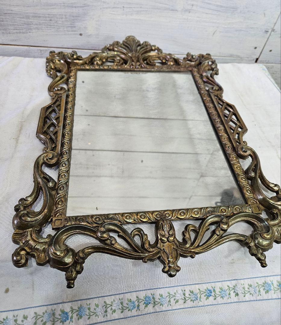 フランスアンティーク ウォールミラー 壁掛け鏡 ブラス製フレーム アカンサス