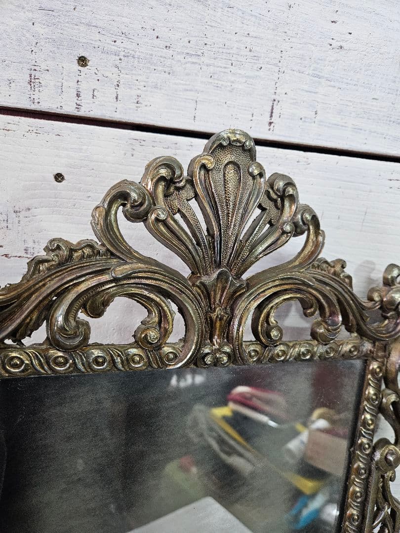 フランスアンティーク ウォールミラー 壁掛け鏡 ブラス製フレーム アカンサス