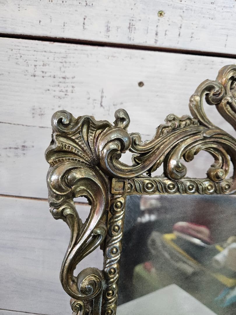 フランスアンティーク ウォールミラー 壁掛け鏡 ブラス製フレーム アカンサス
