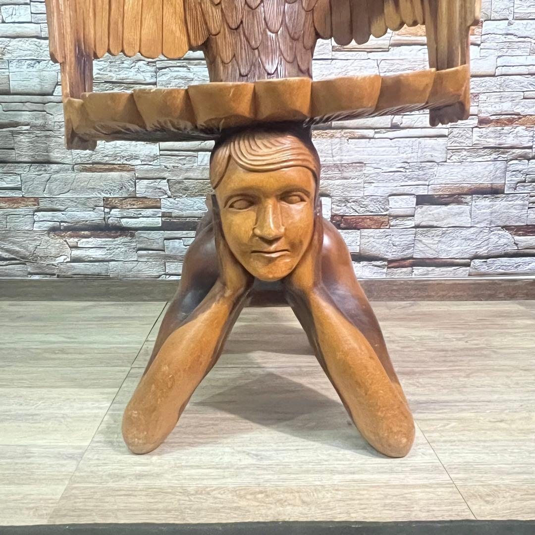 ꧁ヴィンテージ家具꧂ワシと少年の木彫りアームチェア 無垢 アンティーク 椅子