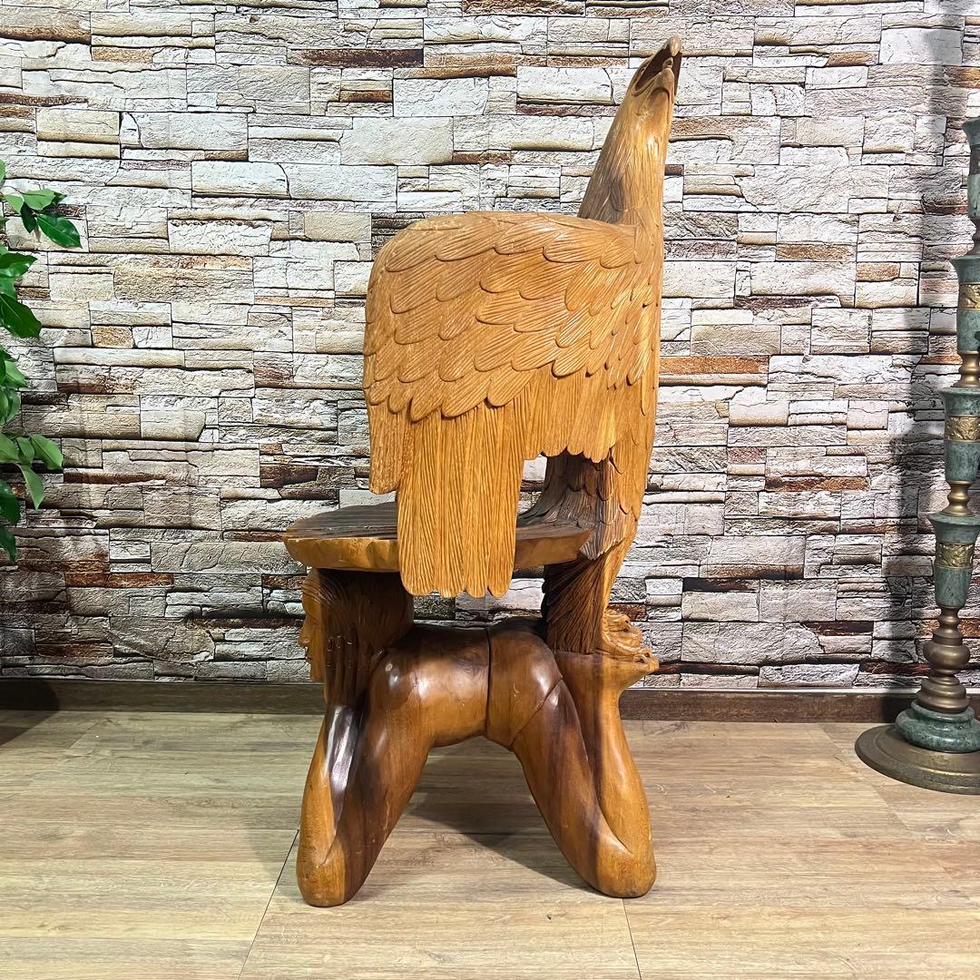 ꧁ヴィンテージ家具꧂ワシと少年の木彫りアームチェア 無垢 アンティーク 椅子