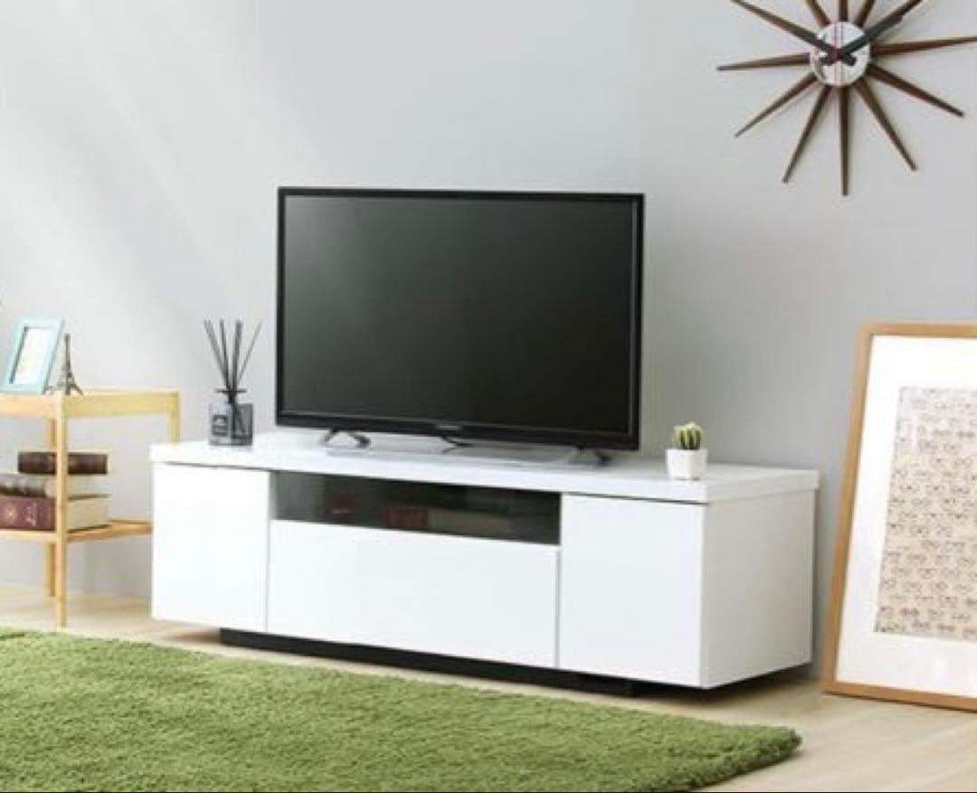 鏡面ホワイトテレビ台 シンプルデザイン