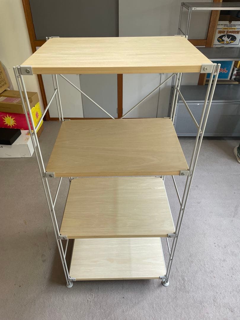 【手渡し限定】　無印良品　4段スチールラック 木製棚 フレームグレー　　中古品