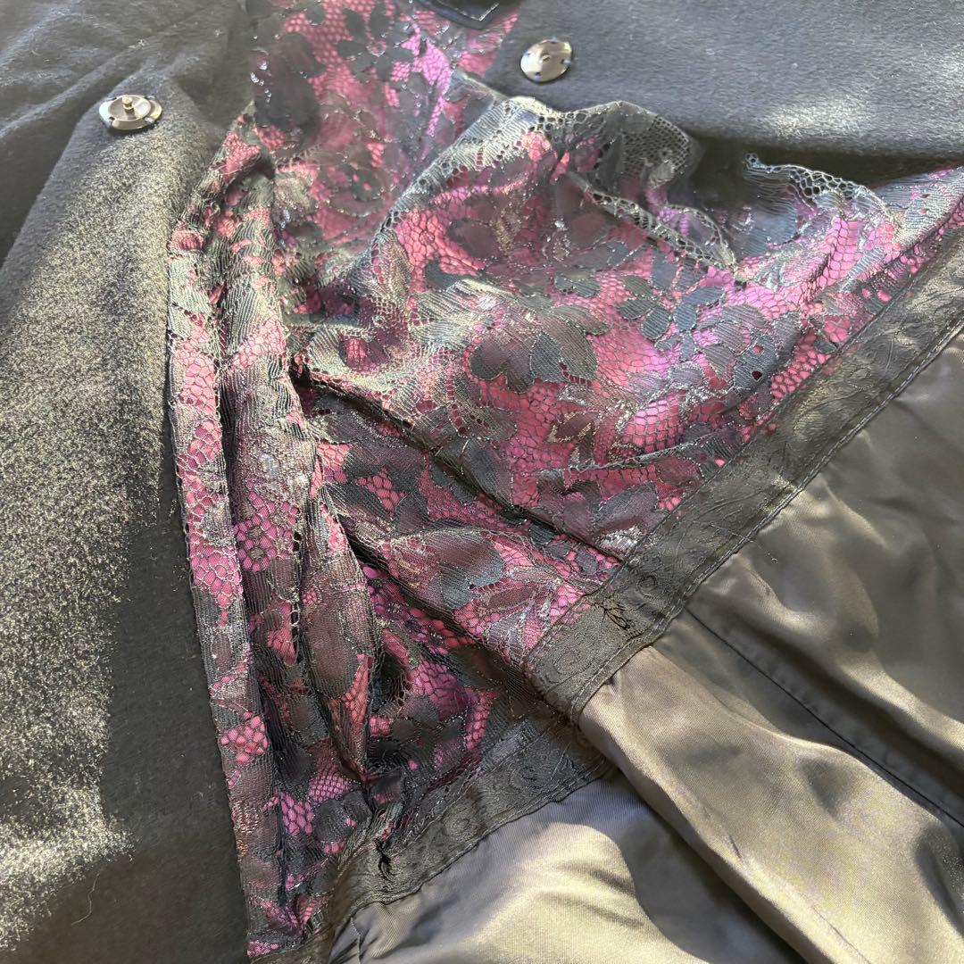 伊太利屋　カシミヤ混　コート　ミンク　リアルファー　ネイビー　美品　M