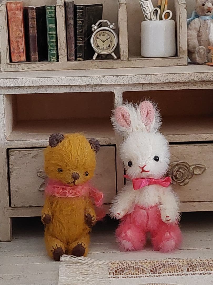 テディベア ミニチュア 作家様 ちびくまちゃんとちびうさちゃんのセット♪