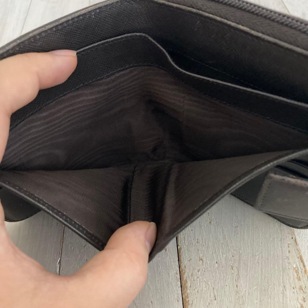 PRADA プラダ 折り財布 サフィアーノ ラウンドファスナー ダークブラウン