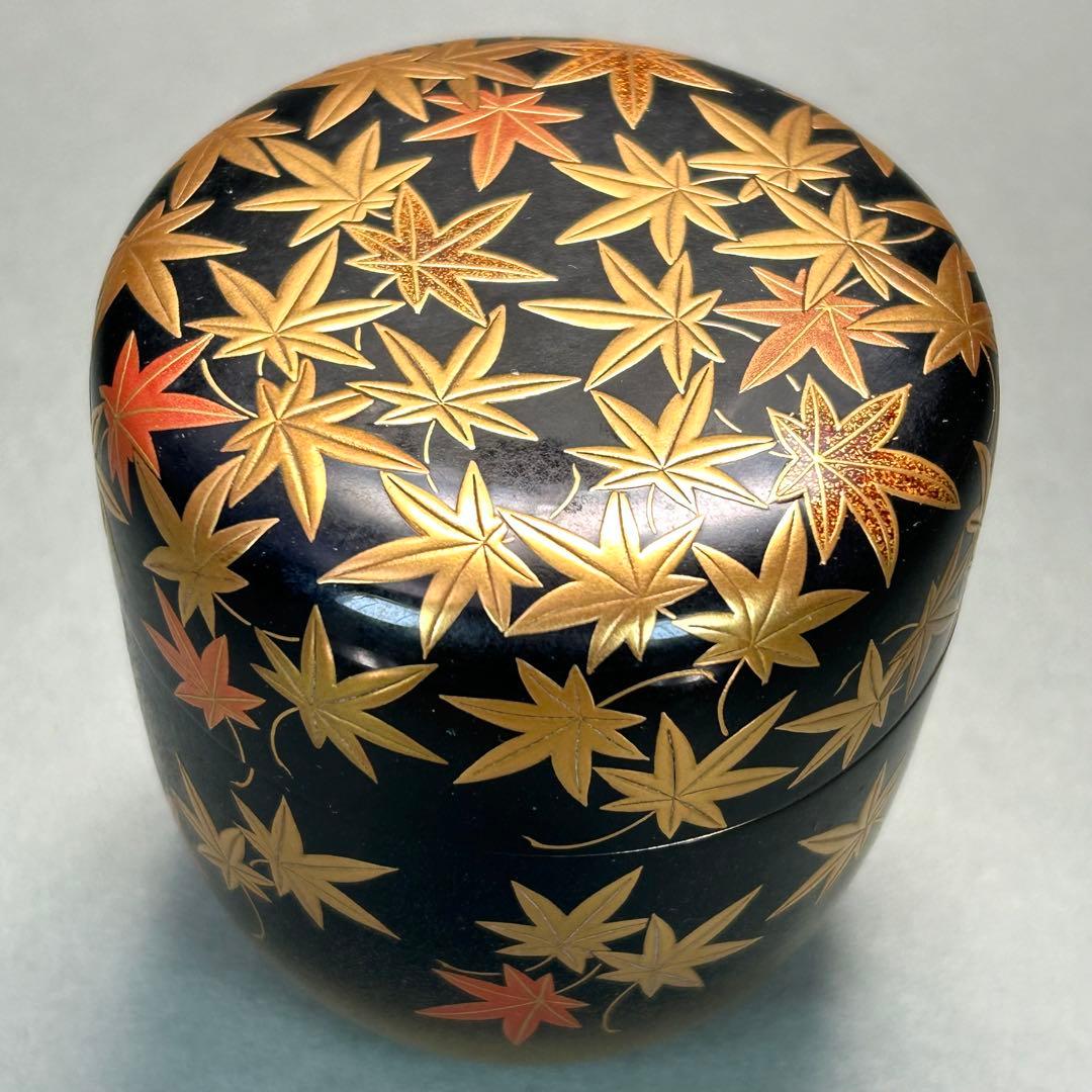 棗　『清瀬一光　而妙斎書付』　紅葉蒔絵　大棗　お茶道具　書付箱　共箱　工芸品