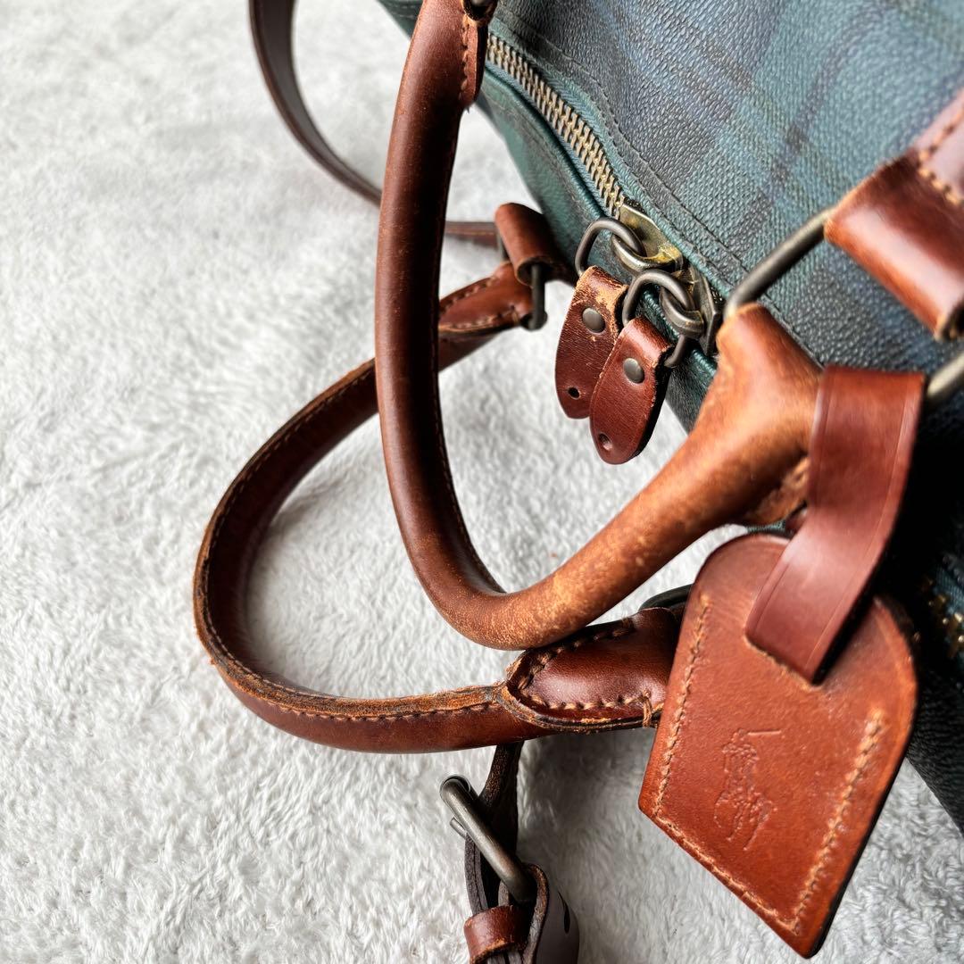 ポロラルフローレン ボストンバッグ ２WAY PVCレザー ブラックウォッチ 緑