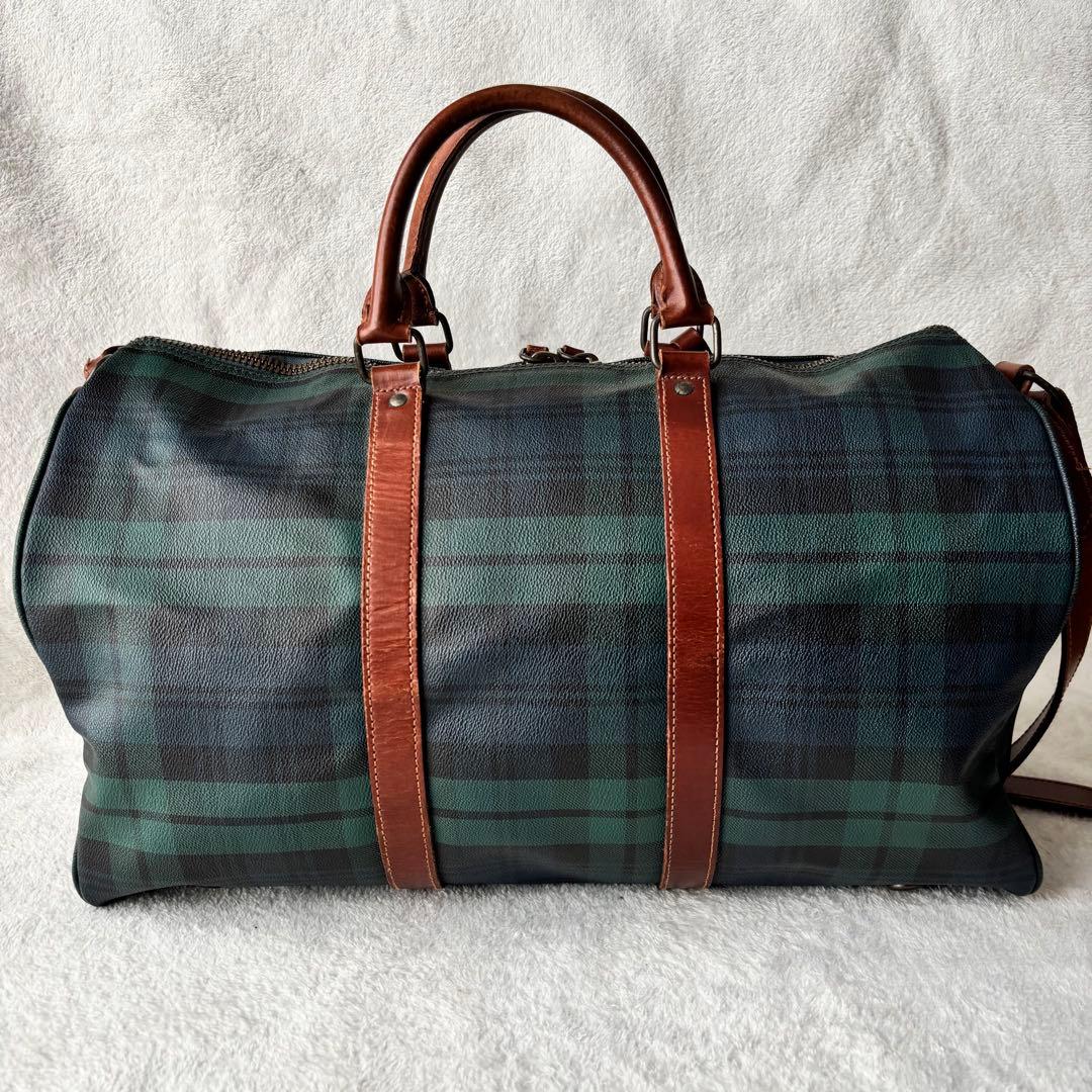 ポロラルフローレン ボストンバッグ ２WAY PVCレザー ブラックウォッチ 緑