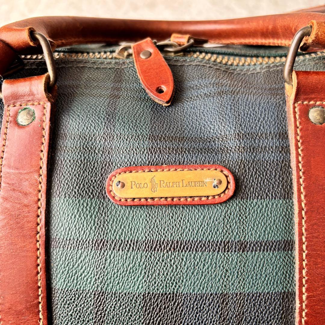 ポロラルフローレン ボストンバッグ ２WAY PVCレザー ブラックウォッチ 緑