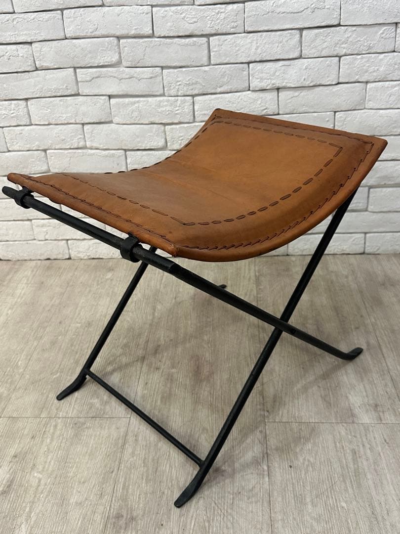 C ⭐️【全国送料無料】B-COMPANY ビンテージ　レザー　アイアン　スツール