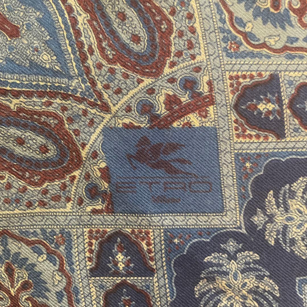 ETRO ペイズリー柄 ストール 130cm x 130cm シルクウール