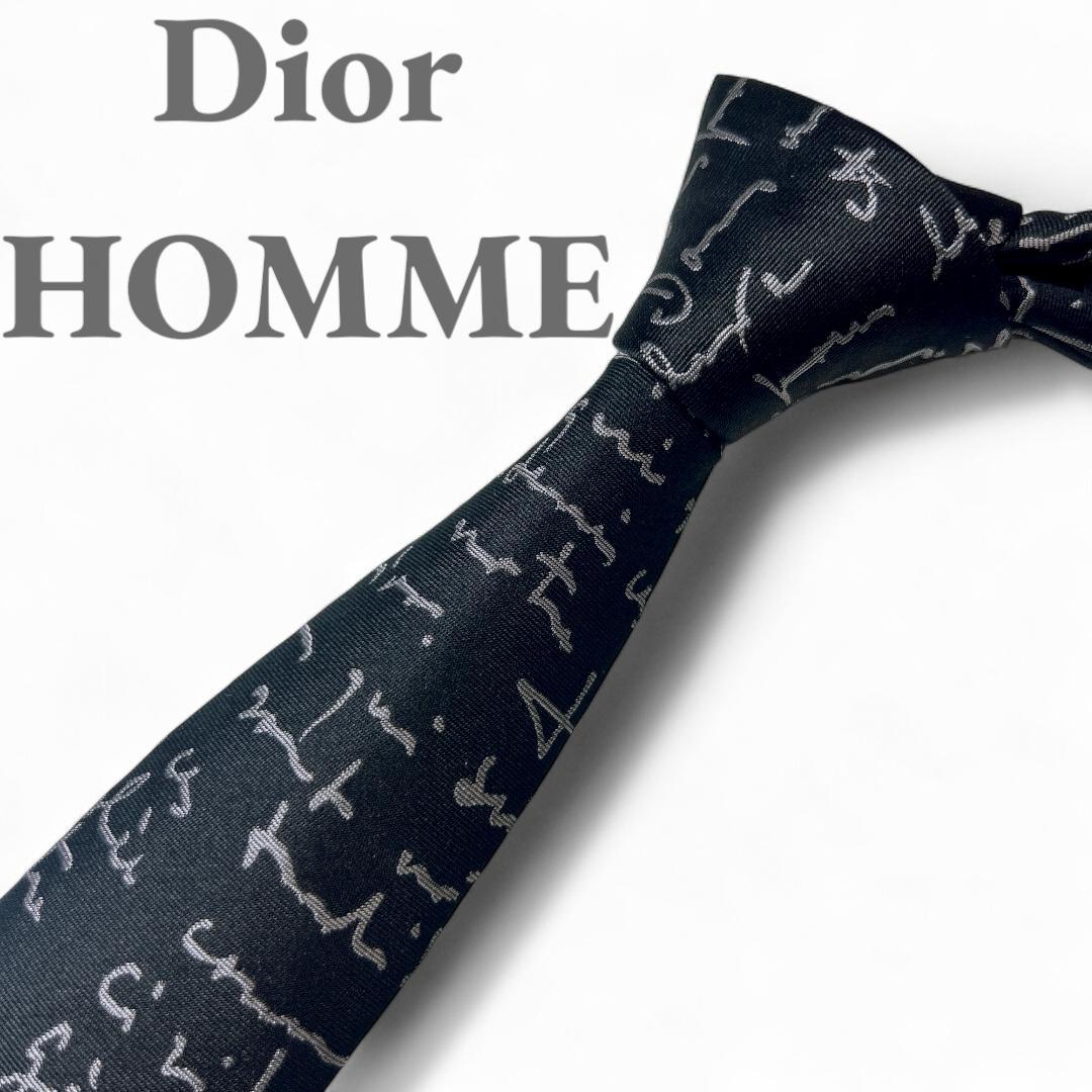 希少　ディオールオム 　スクリプト 細身 シルク ネクタイ ナロータイ　ブラック
