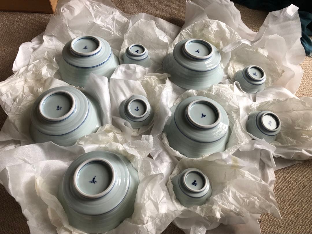 有田名窯 文山窯 染付 菊割紋 向附と千代口 ５セット 共箱入