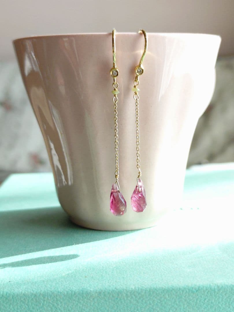 ボンマジックジュエリー☆ロングピアス☆ピンクトルマリン☆