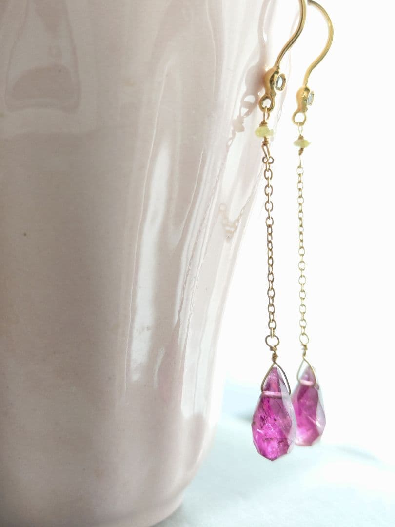 ボンマジックジュエリー☆ロングピアス☆ピンクトルマリン☆
