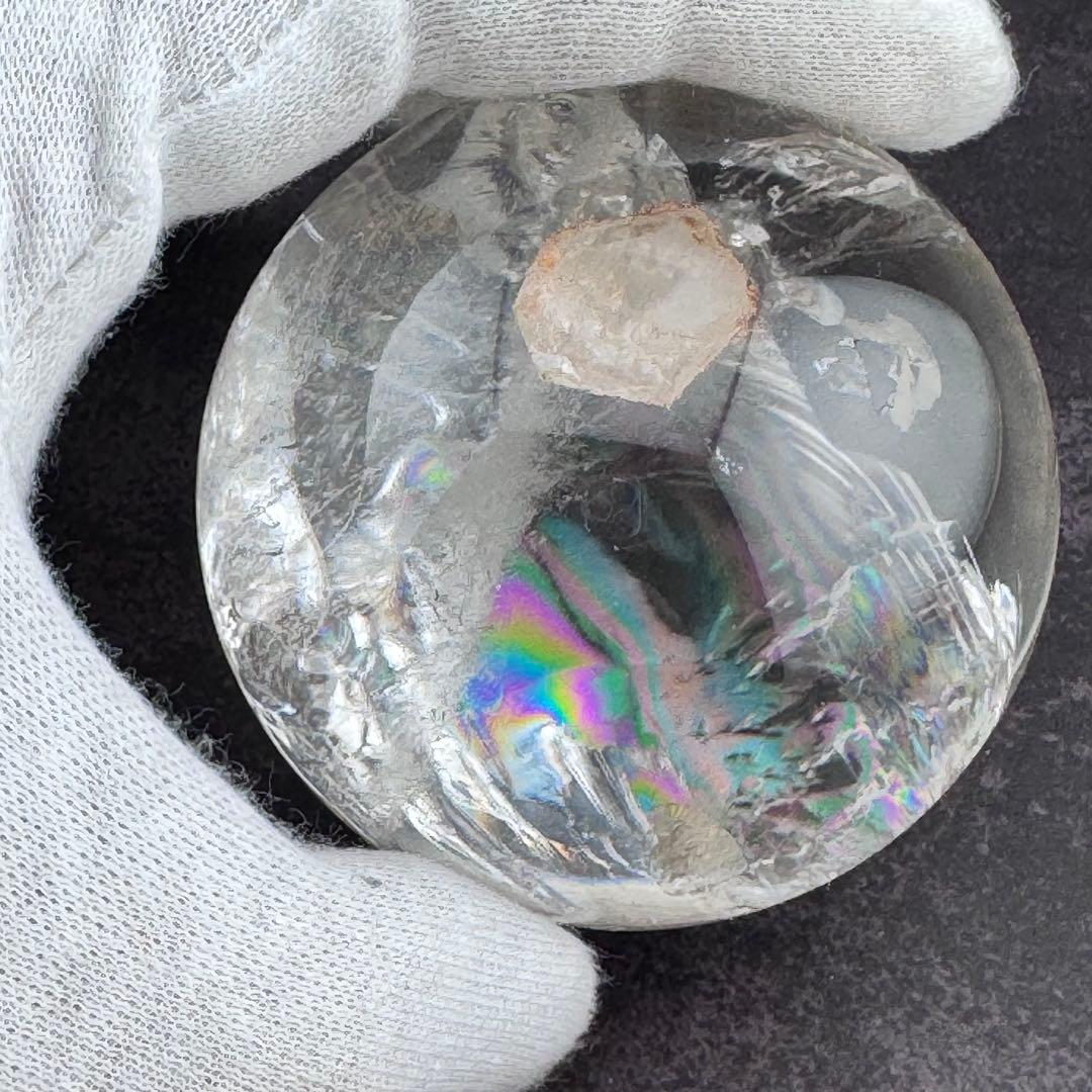 M-24虹入りクォーツインクォーツ 丸玉 天然水晶スフィア　内包結晶　クリスタル