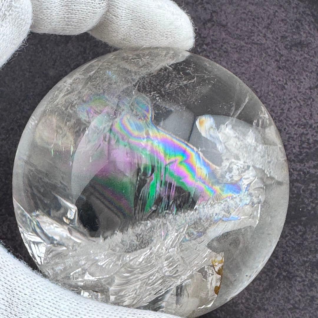 M-24虹入りクォーツインクォーツ 丸玉 天然水晶スフィア　内包結晶　クリスタル