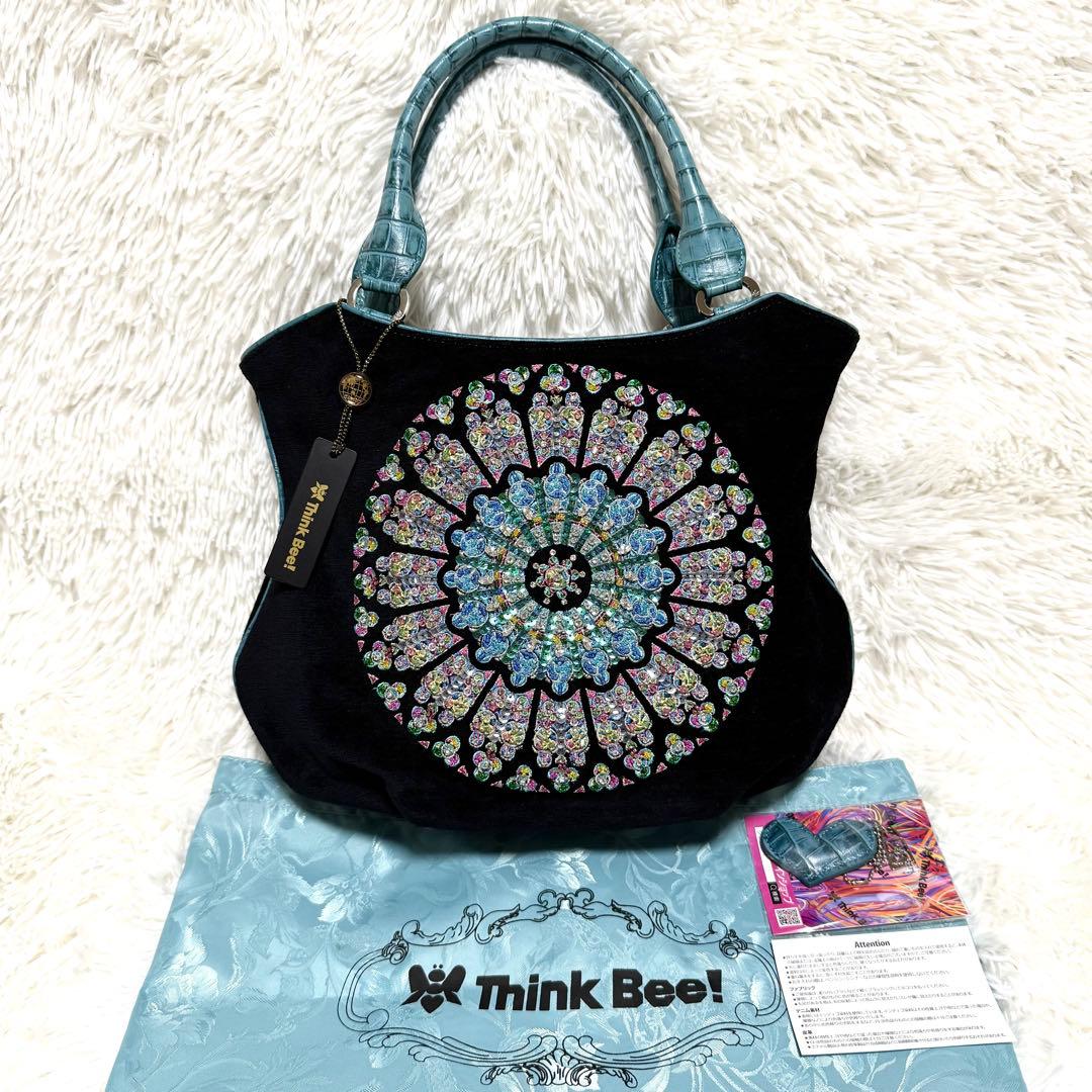 新品タグ付 シンクビー ノートルダム バッグ ブルー トートバッグ スパンコール