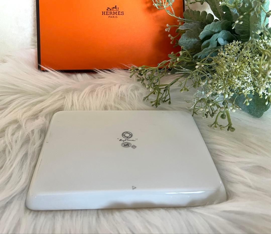 HERMÈS リズム スクエアプレート ホワイト×グリーン 箱・ショッパー付き