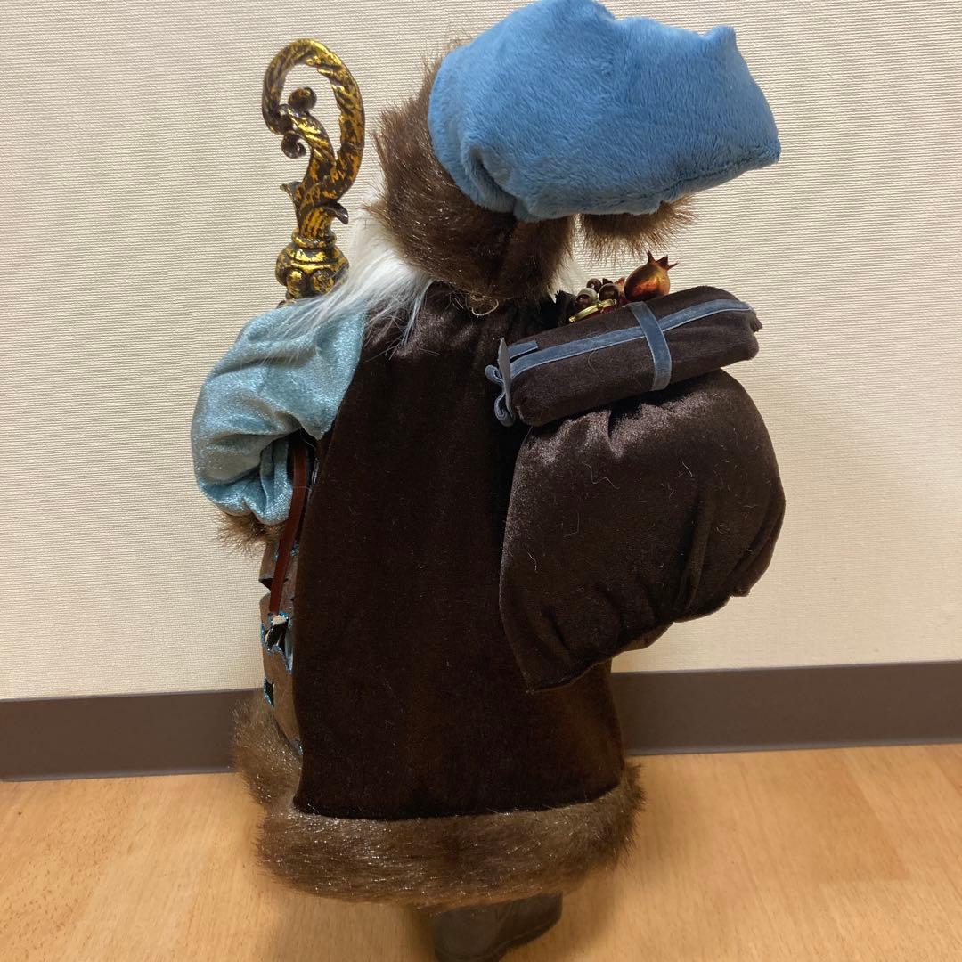 青いベルベット サンタクロース人形　クリスマス　置物　装飾　飾り