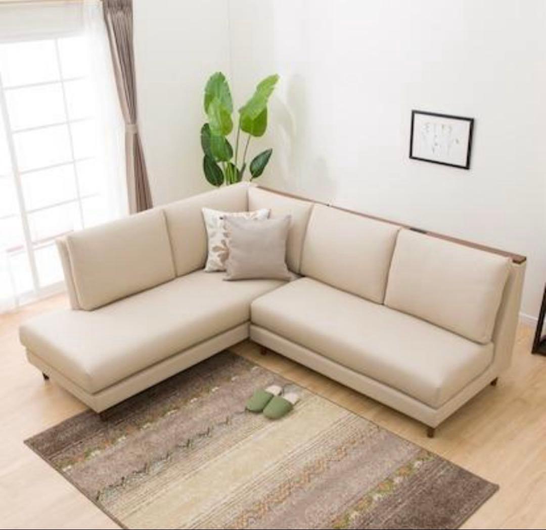 ベージュ コーナーソファ 合成皮革