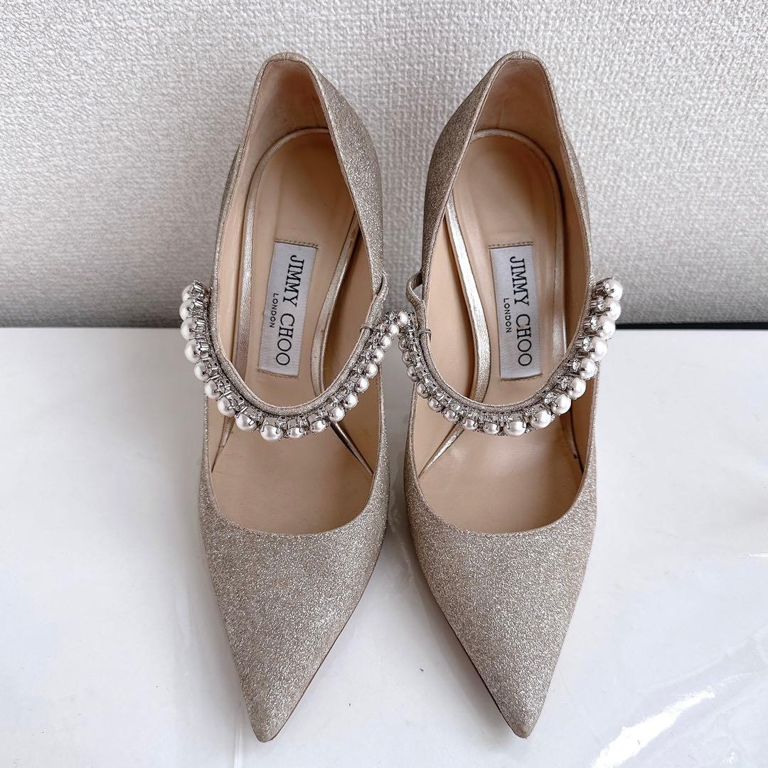 ジミーチュウ　ビン　パール　クリスタル　ビジュー　ラメ　ハイヒール　パンプス