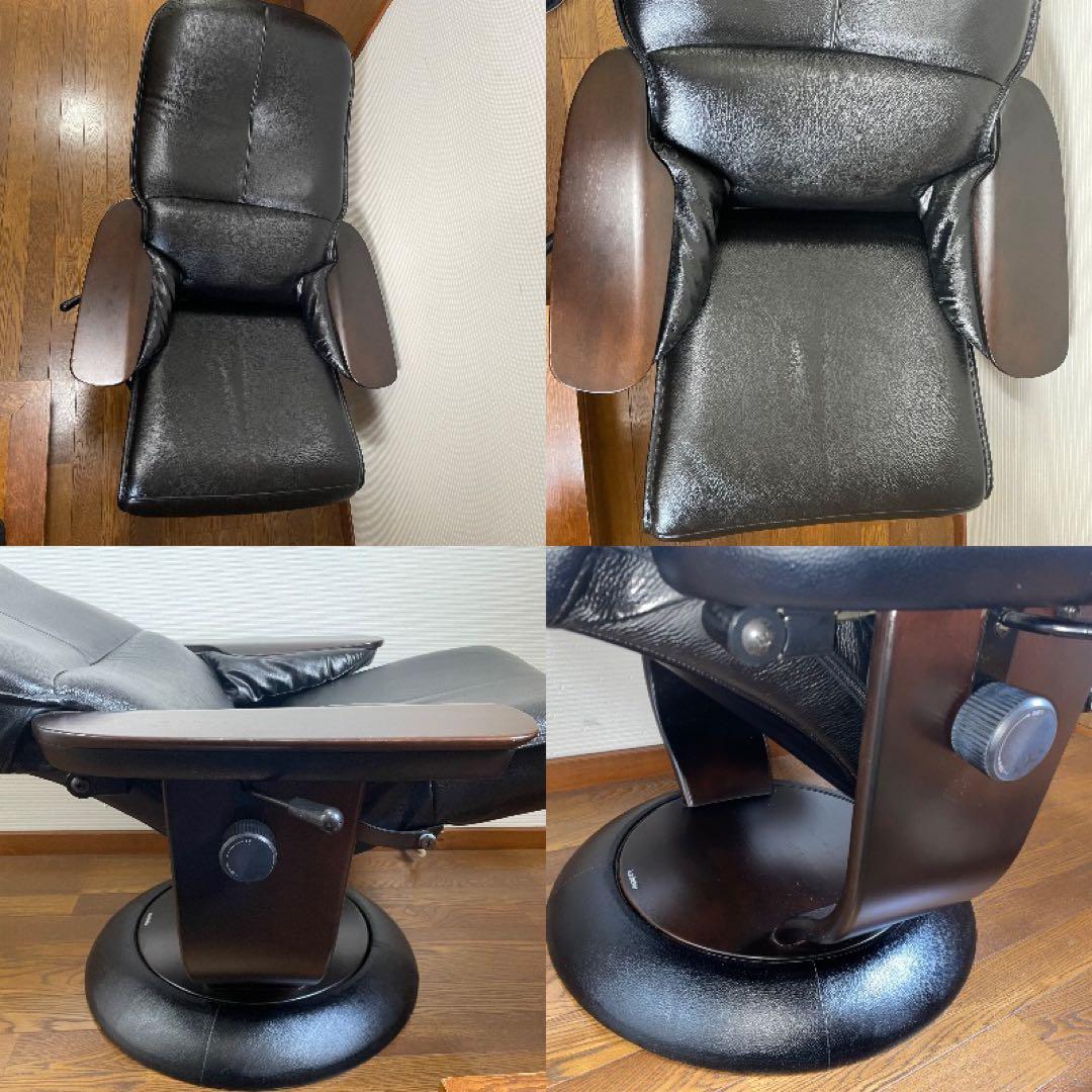 ★美品　カリモク　本革　リクライニングチェア　ブラック　デスクチェア　回転チェア