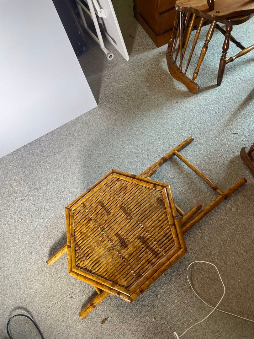 昭和レトロ 高級ラタン 六角形 折りたたみテーブル 籐家具