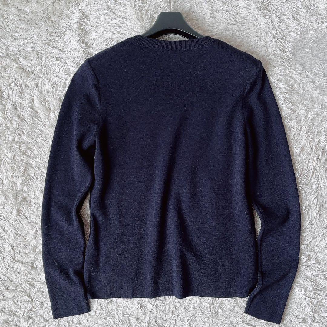 【美品】フォクシー ニット セーター 薄手ウール100％ 紺ネイビー