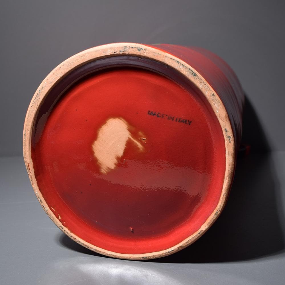 イタリア製 マヨリカ焼き 傘立て レッド 花柄 アンティーク