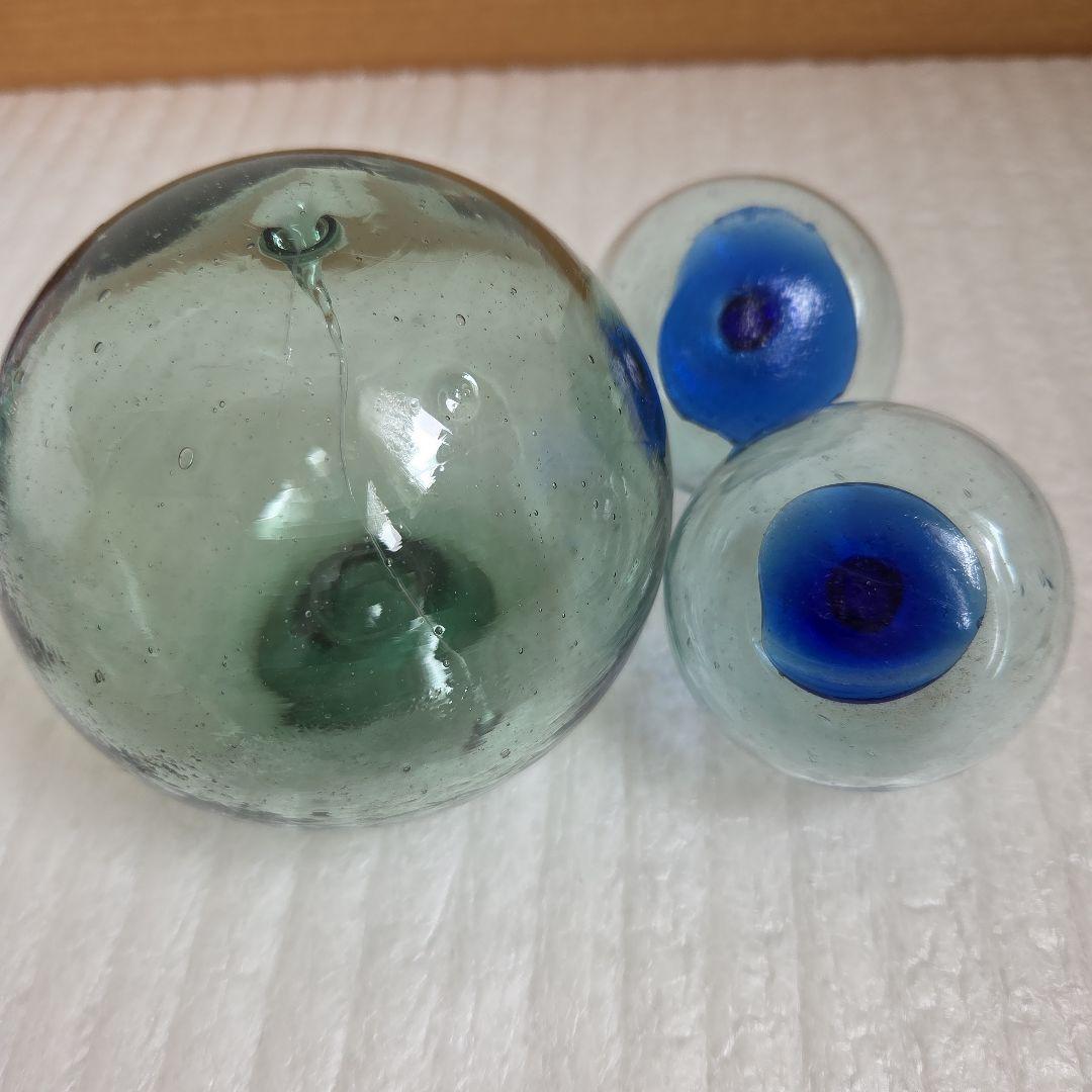 ガラス浮き玉 スピンドル 青ボタン２