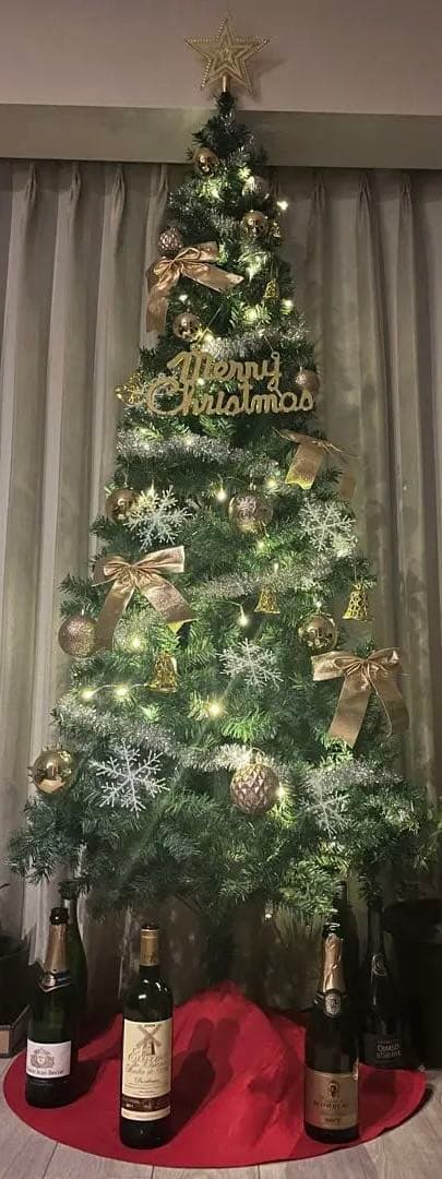 クリスマスツリー 210cm シルバーピンクゴールド　電飾装飾フルセット